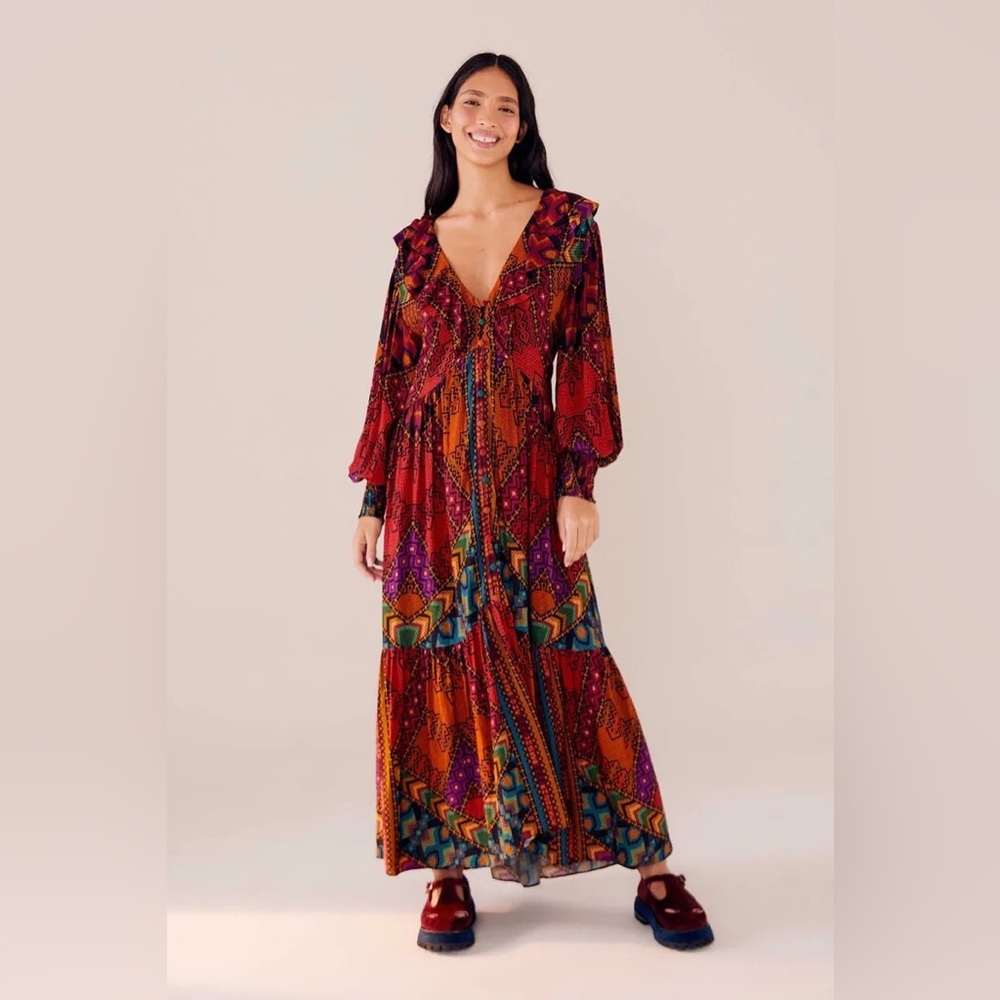 NWT Farm Rio Yawanawa Stripes Ankle Dress - Picture 2 of 15